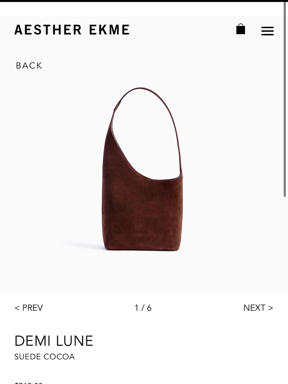 Aesther Ekme Brown Suede Shoulder Bag Demi Lune